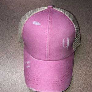 Pink ponytail criss cross cap